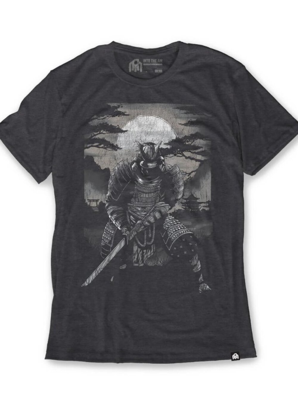 Charcoal Samurai Warrior Graphic Tee Moonlit Armor Battle Art Shirt